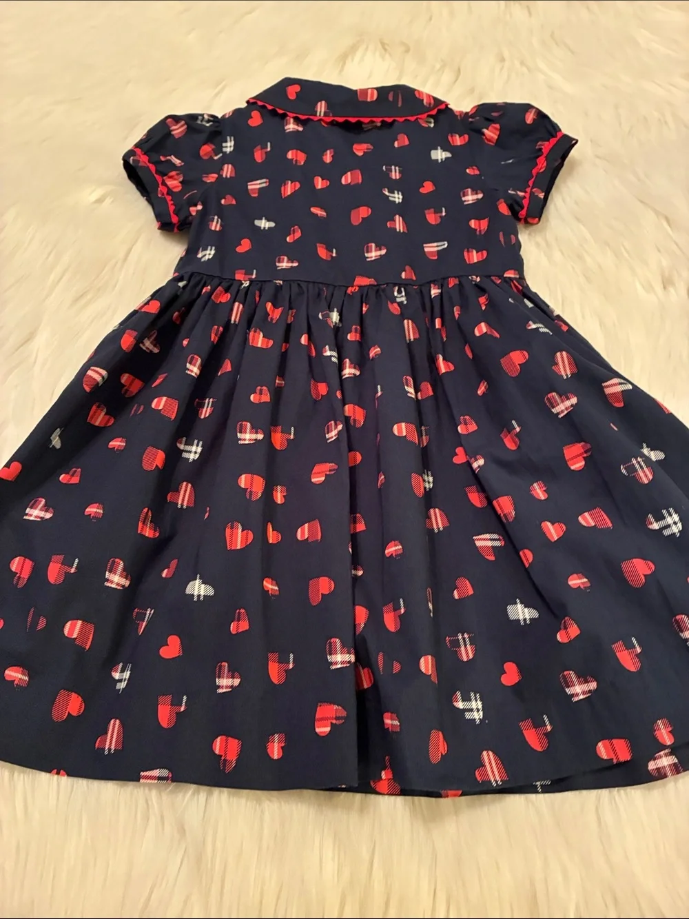 Rachel Riley Girls Navy Dress with Heart Print